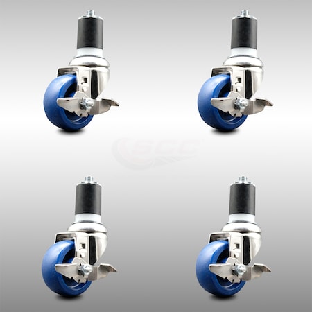 Service Caster 3 Inch 316SS Solid Poly Swivel 1-3/4 Inch Expanding Stem Caster Set Brake SCC SCC-SS316EX20S314-SPUS-TLB-134-4